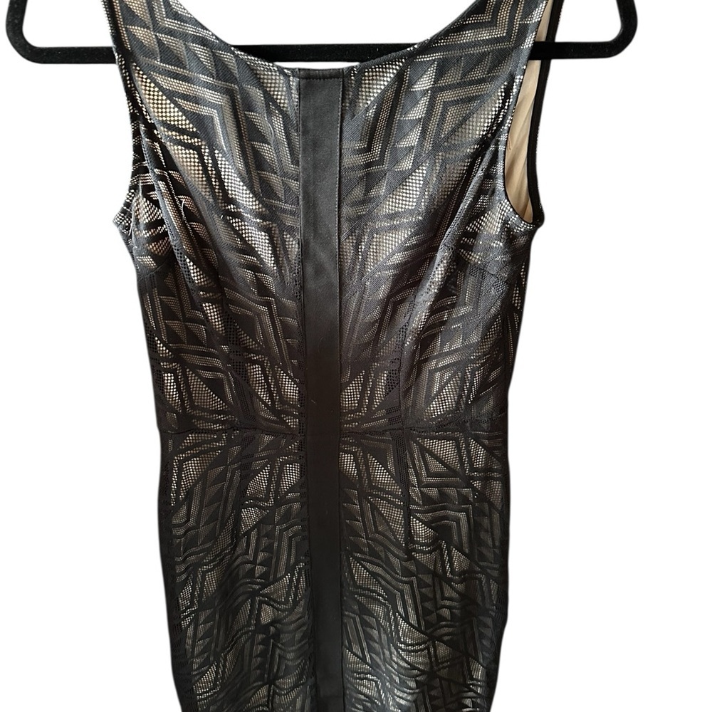 London Times Black Lace Over Beige Lined Dress